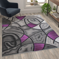 Flash Furniture ACD-RGTRZ860-57-PU-GG Jubilee Collection 5' x 7' Purple Abstract Area Rug - Olefin Rug with Jute Backing - Living Room, Bedroom, & Family Room